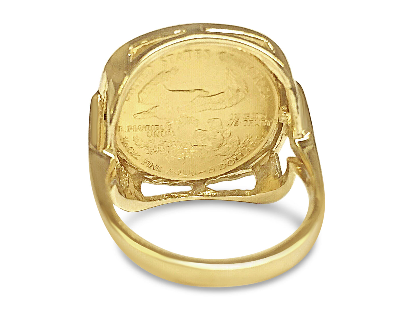 Handmade Solid Gold Fancy Coin Ring , 1/10oz Coin ,
