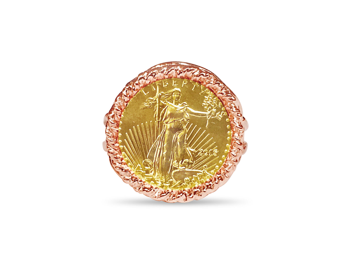 Handmade Solid Gold Fancy Ladies Coin Ring , 1/10oz Coin ,