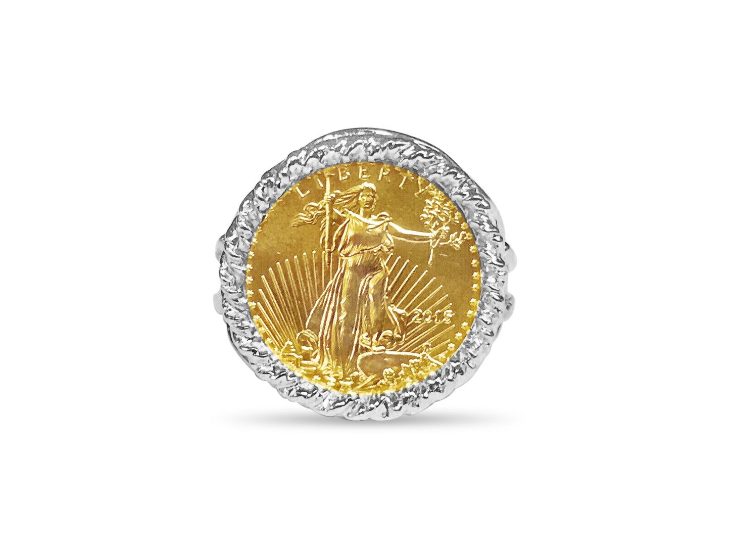 Handmade Solid Gold Fancy Ladies Coin Ring , 1/10oz Coin ,
