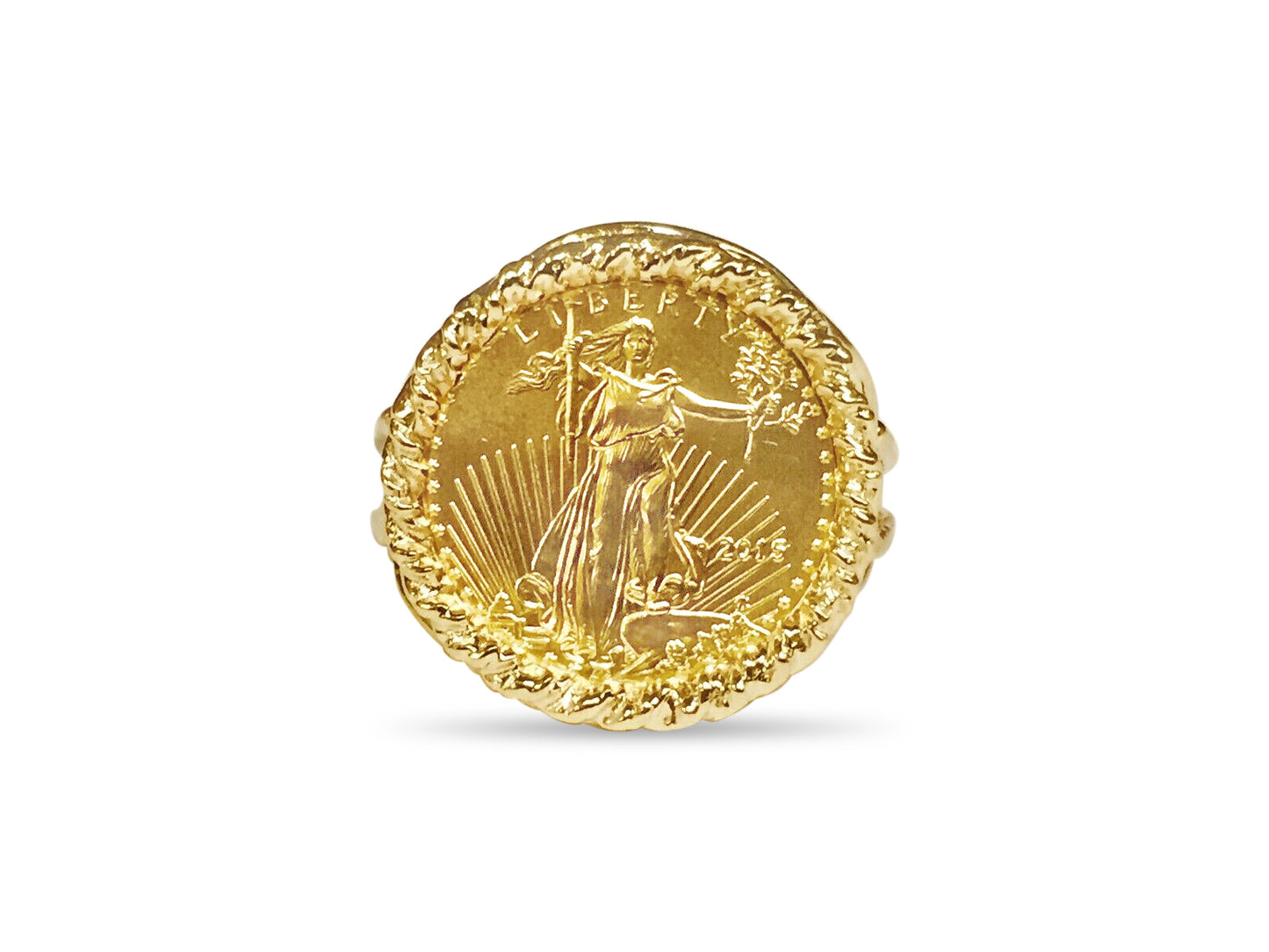 Handmade Solid Gold Fancy Ladies Coin Ring , 1/10oz Coin ,