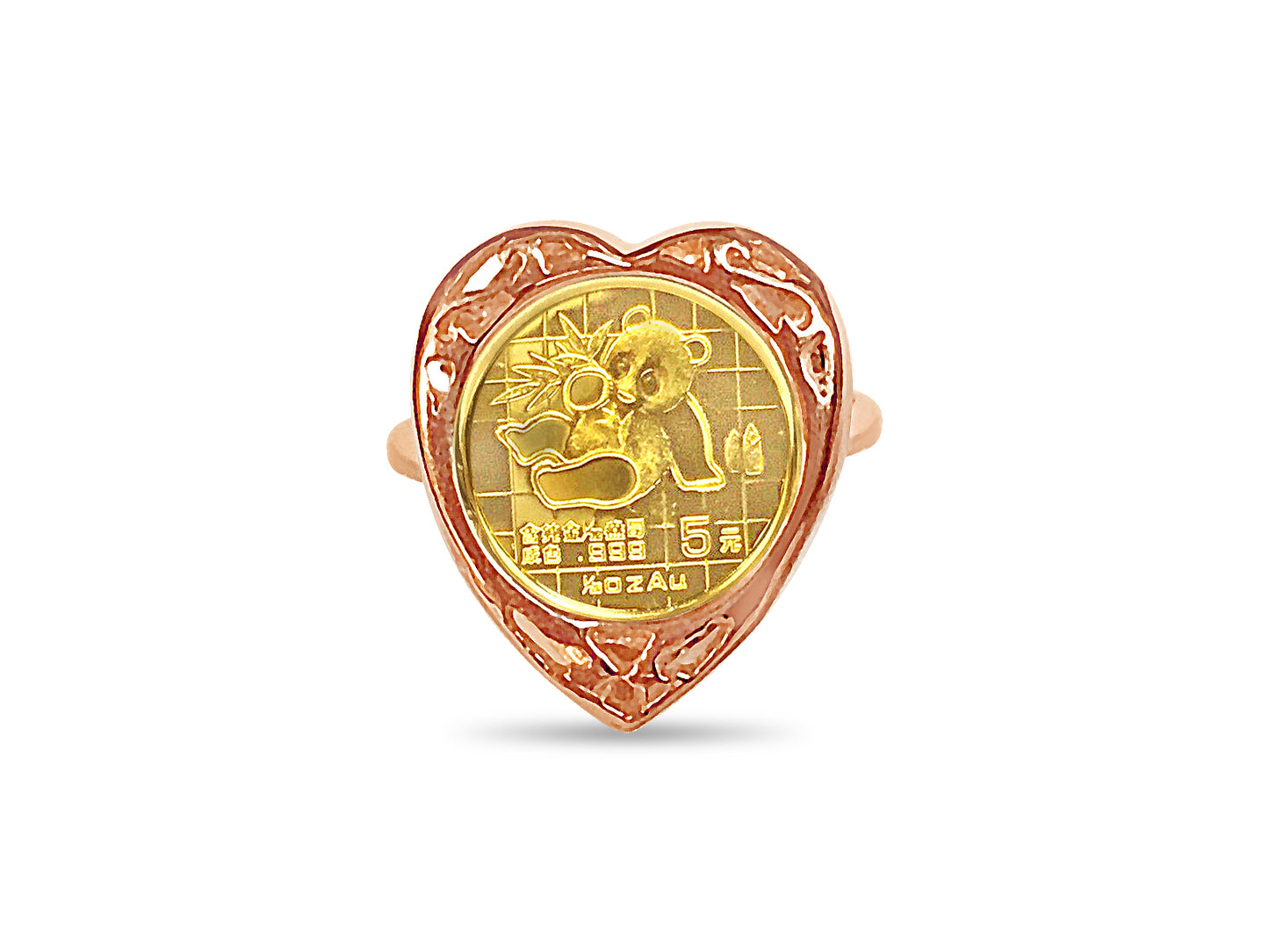 Handmade Solid Gold Fancy Ladies Coin Ring , Chinese Panda Bear Coin ,