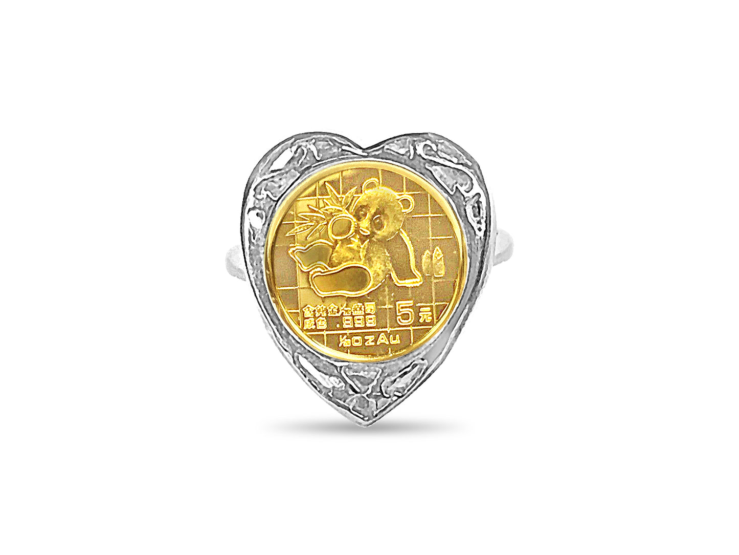 Handmade Solid Gold Fancy Ladies Coin Ring , Chinese Panda Bear Coin ,