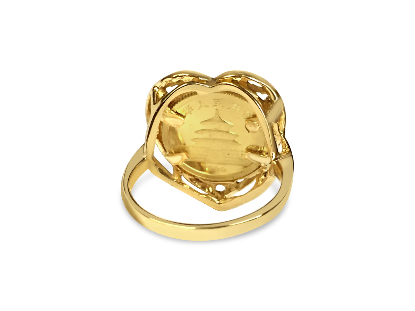 Handmade Solid Gold Fancy Ladies Coin Ring , Chinese Panda Bear Coin ,