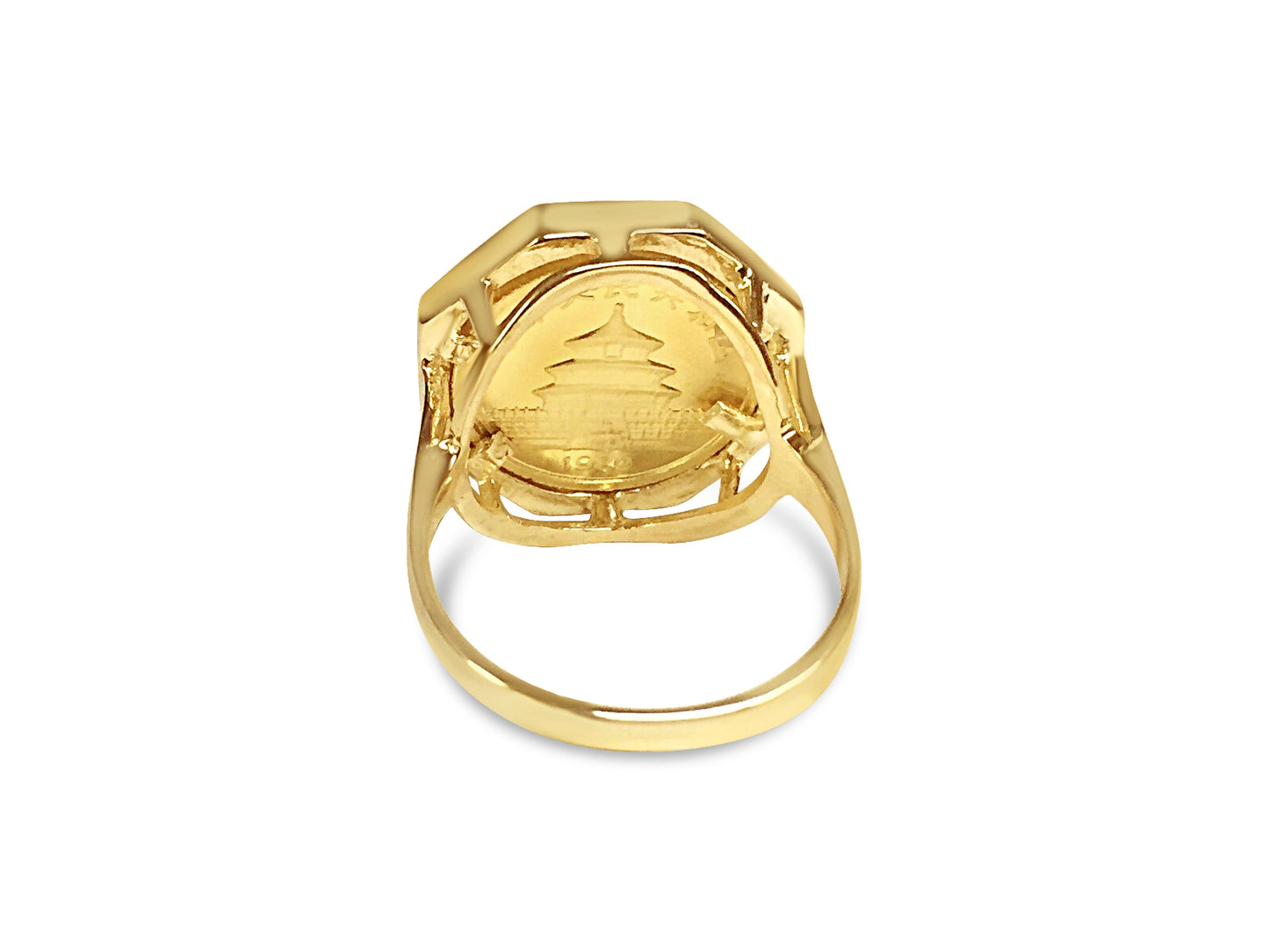 Handmade Solid Gold Fancy Ladies Coin Ring , Chinese Panda Bear Coin ,