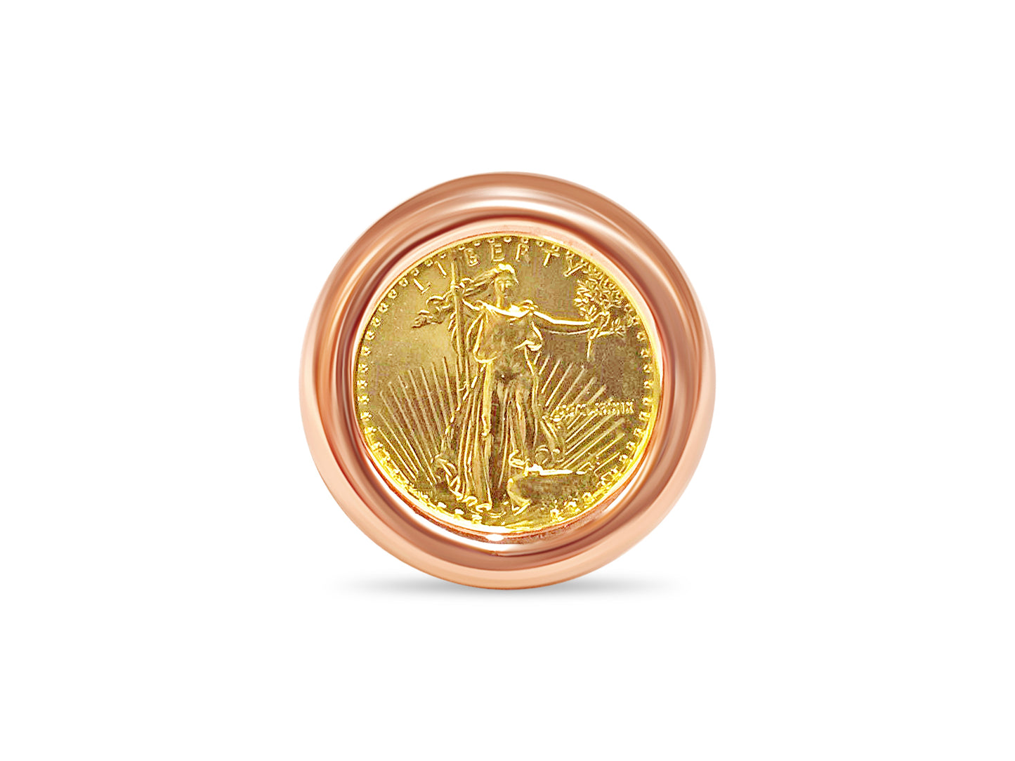 Handmade Solid Gold Fancy Coin Ring , 1/10oz Coin ,