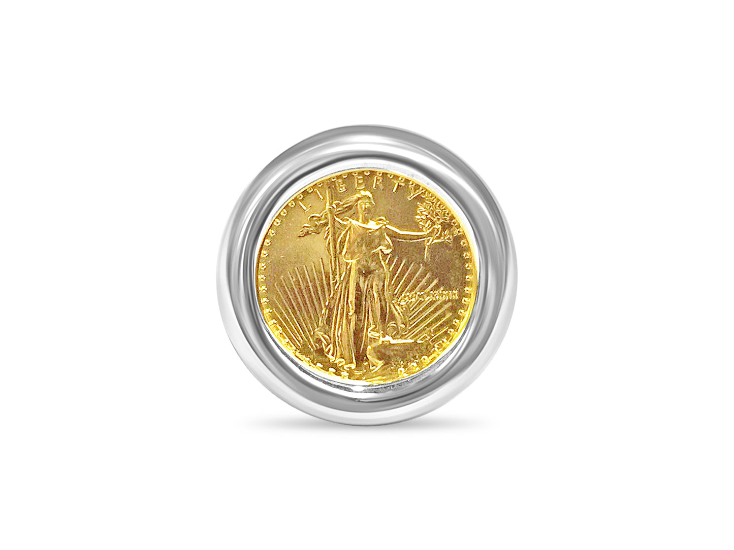 Handmade Solid Gold Fancy Coin Ring , 1/10oz Coin ,