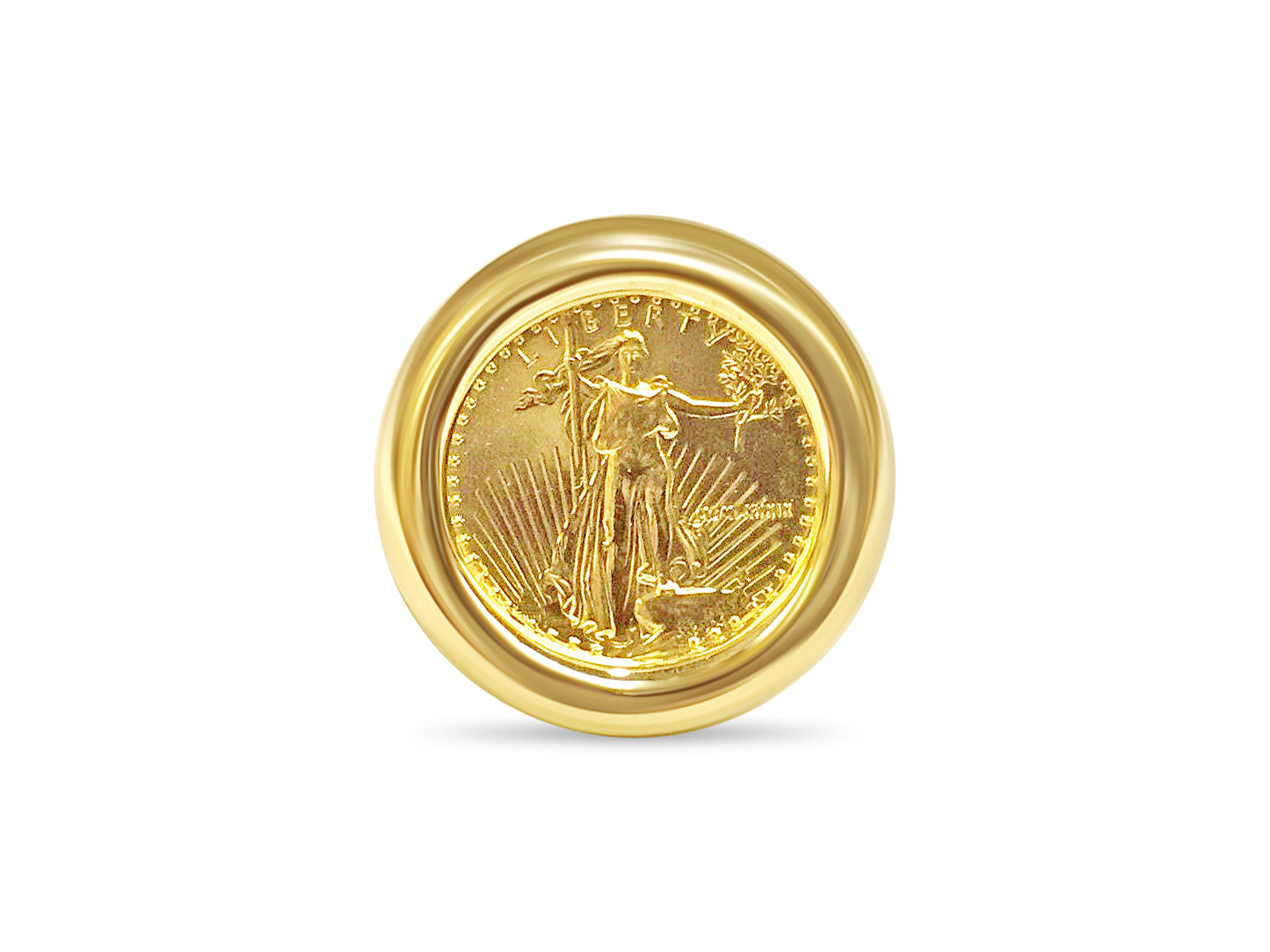 Handmade Solid Gold Fancy Coin Ring , 1/10oz Coin ,