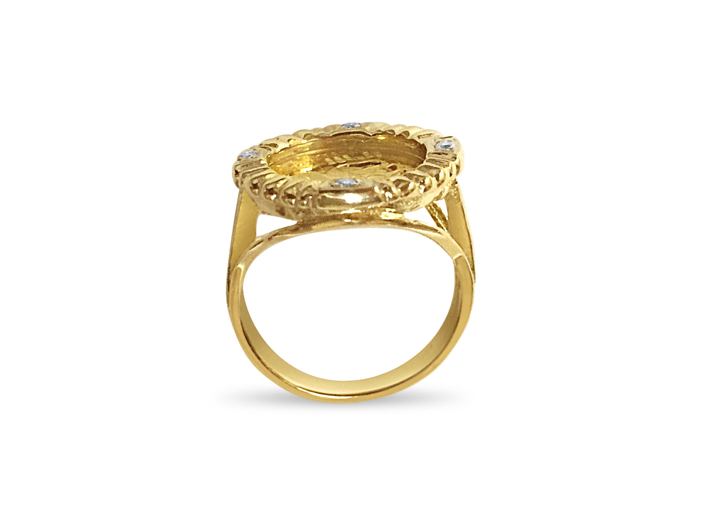 Handmade Solid Gold Diamond Fancy Coin Ring , Chinese Panda Bear Coin ,