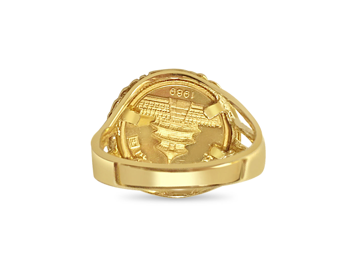 Handmade Solid Gold Diamond Fancy Coin Ring , Chinese Panda Bear Coin ,