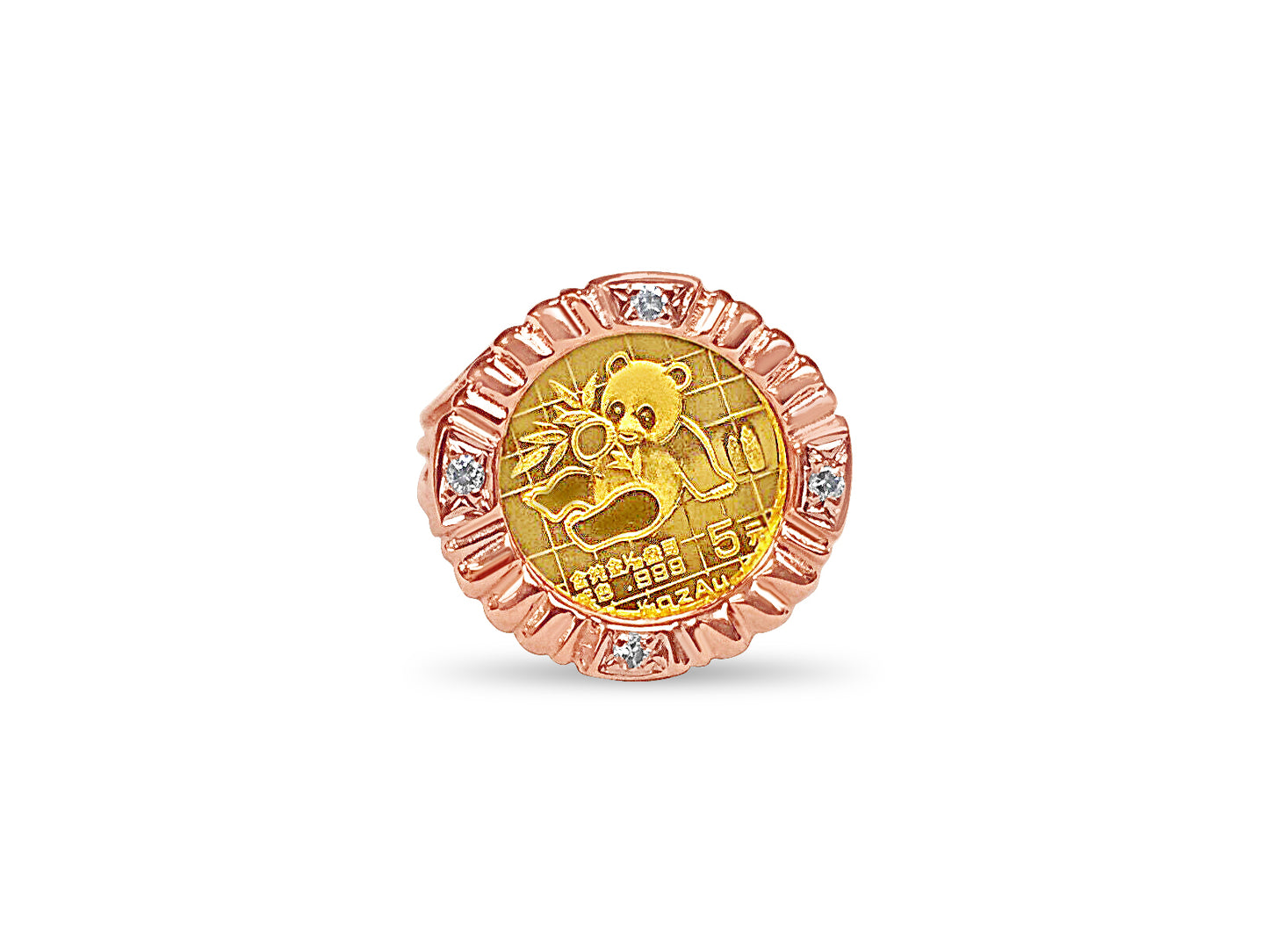Handmade Solid Gold Diamond Fancy Coin Ring , Chinese Panda Bear Coin ,