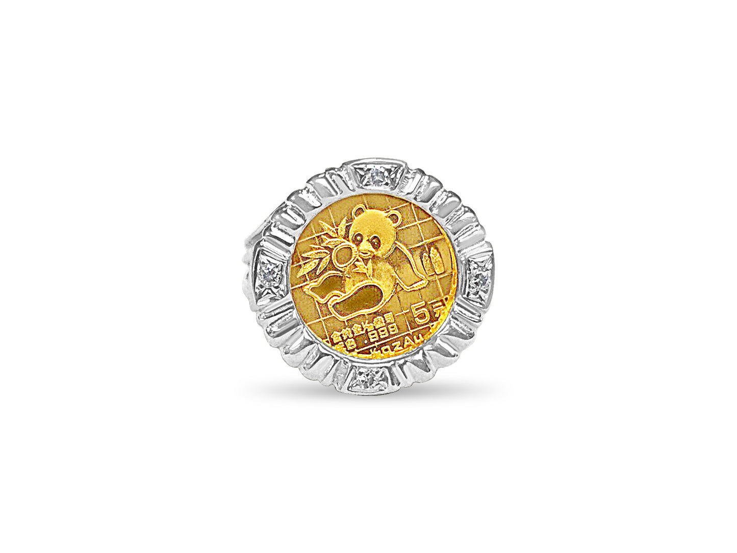 Handmade Solid Gold Diamond Fancy Coin Ring , Chinese Panda Bear Coin ,