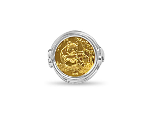 Handmade Solid Gold Fancy Ladies Coin Ring , Chinese Panda Bear Coin ,