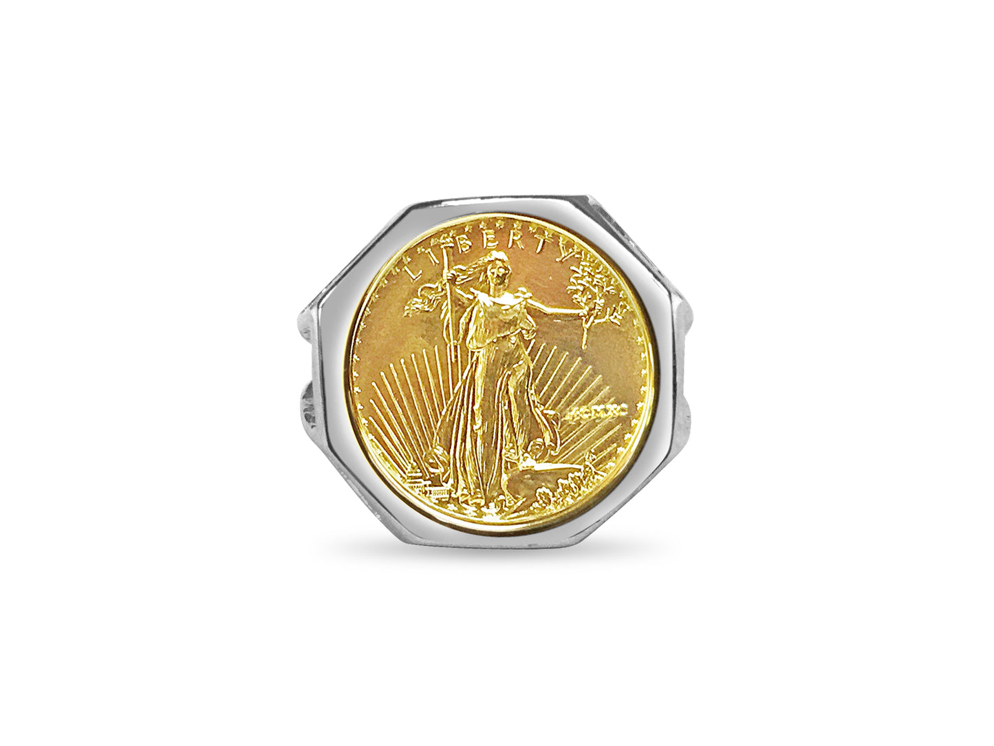 Handmade Solid Gold Fancy Ladies Coin Ring , 1/10oz Coin ,