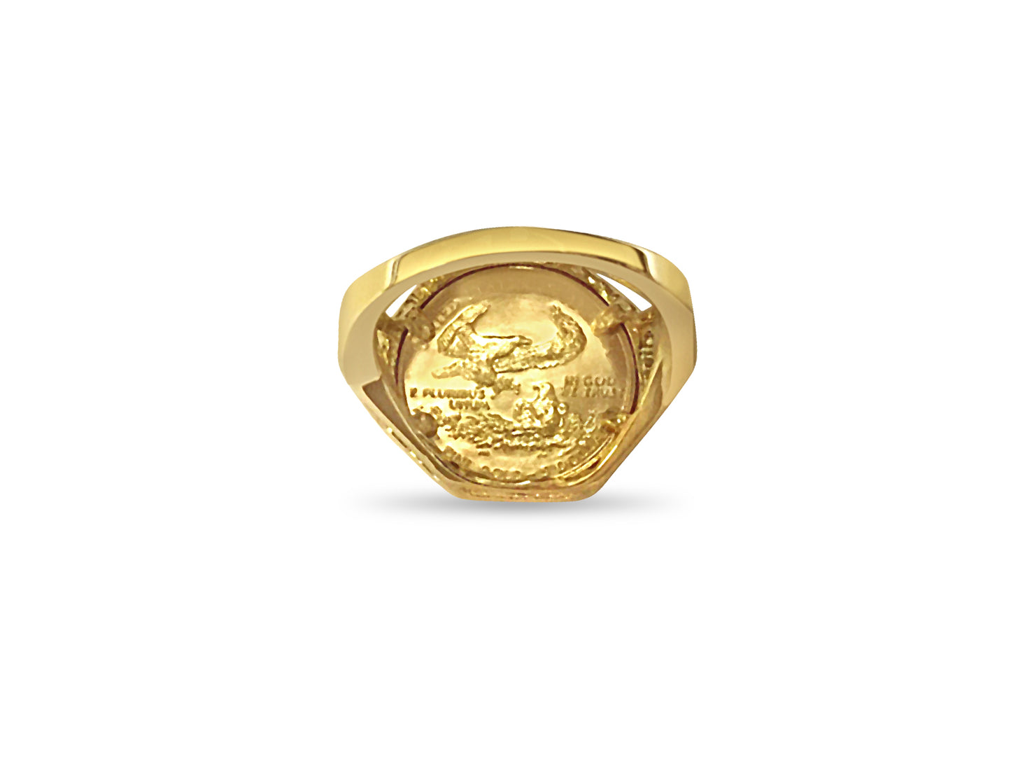 Handmade Solid Gold Fancy Ladies Coin Ring , 1/10oz Coin ,