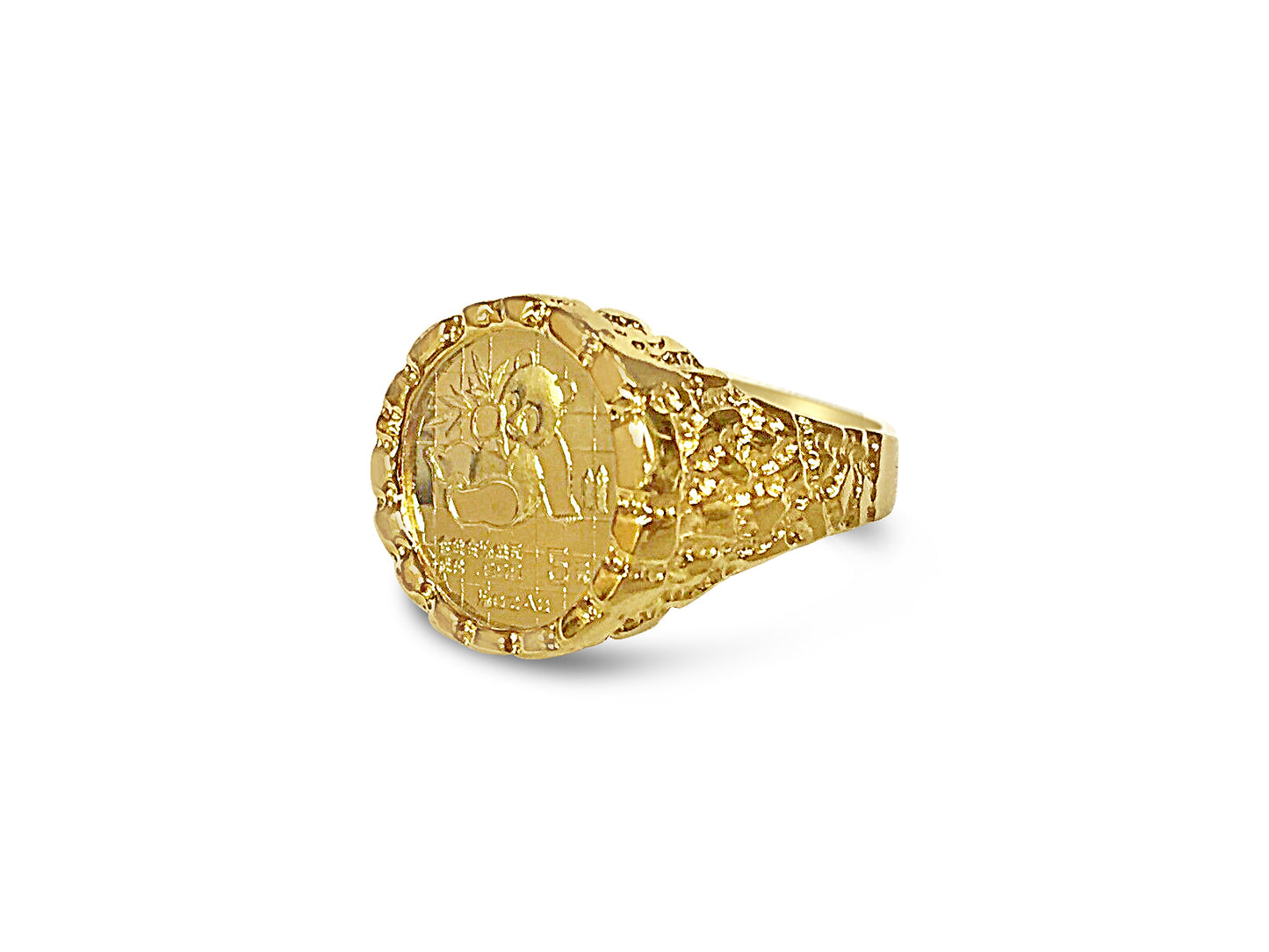 Handmade Solid Gold Nugget Coin Ring , Chinese Panda Bear Coin ,