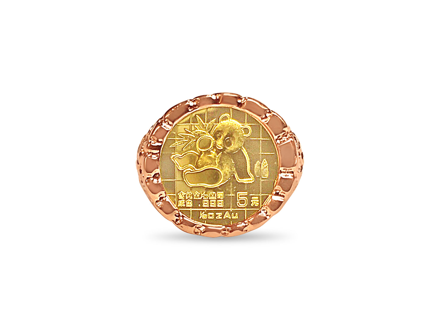 Handmade Solid Gold Nugget Coin Ring , Chinese Panda Bear Coin ,