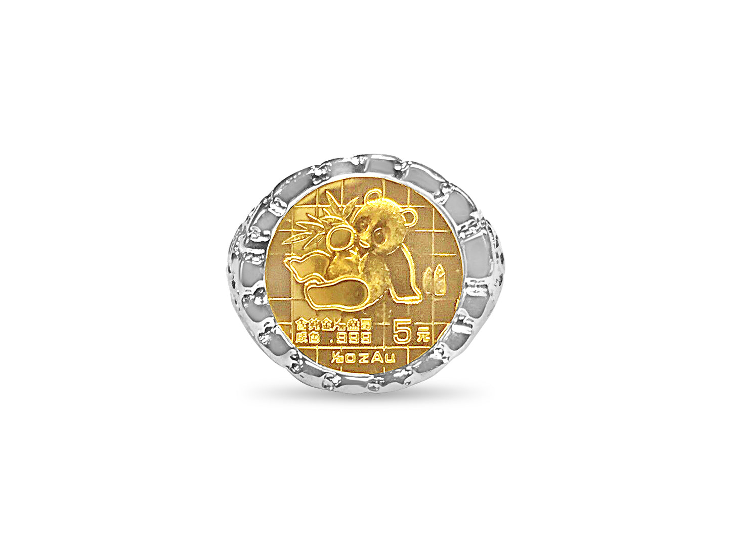 Handmade Solid Gold Nugget Coin Ring , Chinese Panda Bear Coin ,