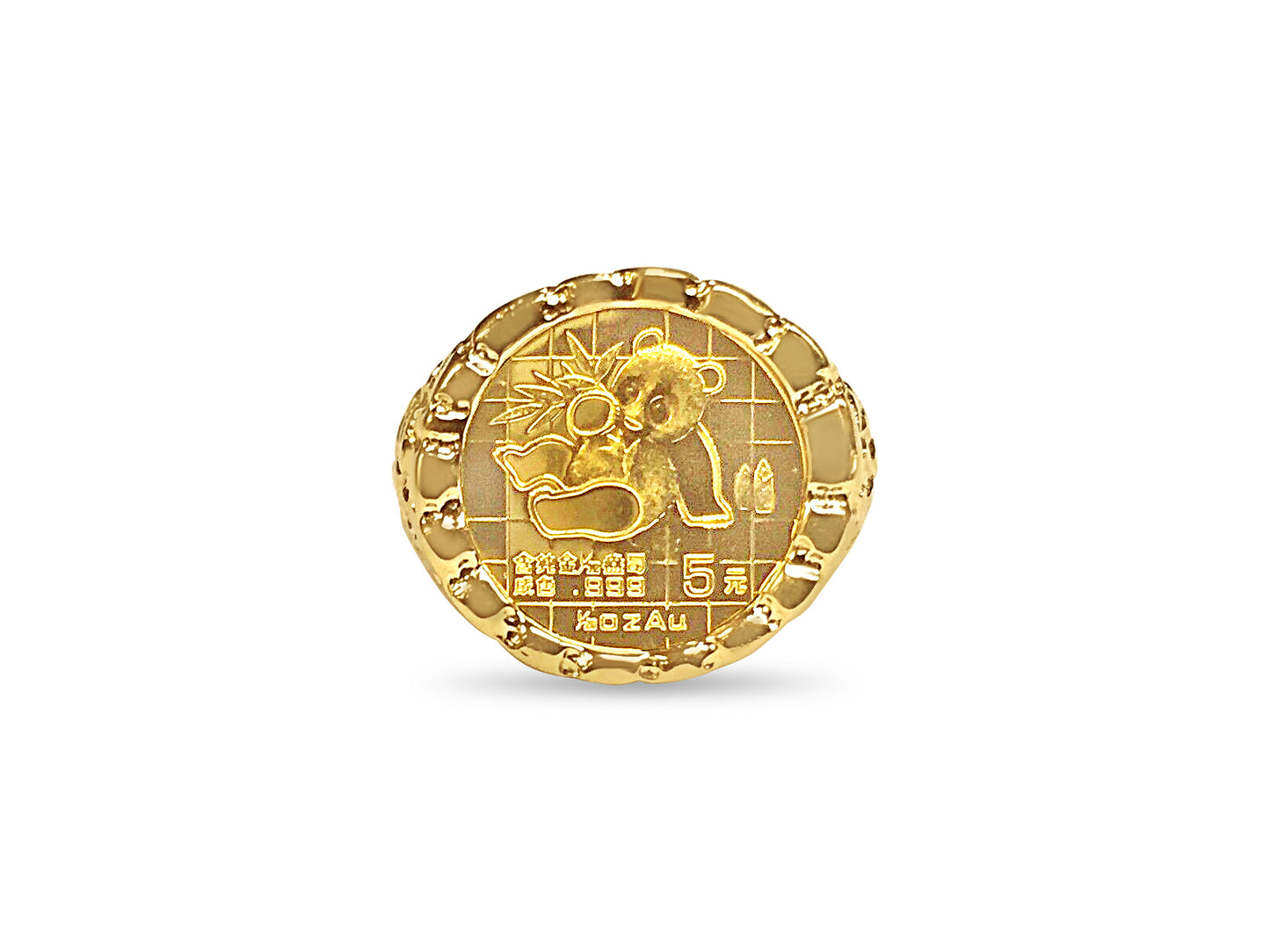 Handmade Solid Gold Nugget Coin Ring , Chinese Panda Bear Coin ,
