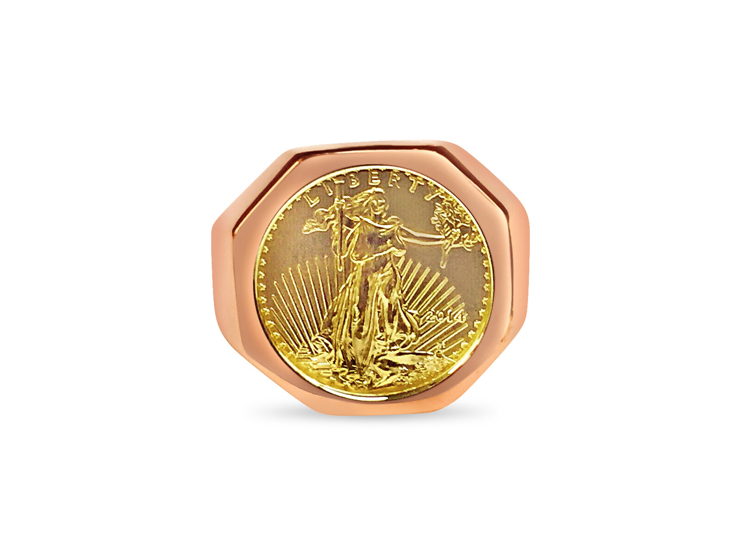 Handmade Solid Gold Fancy Coin Ring , 1/10oz Coin ,