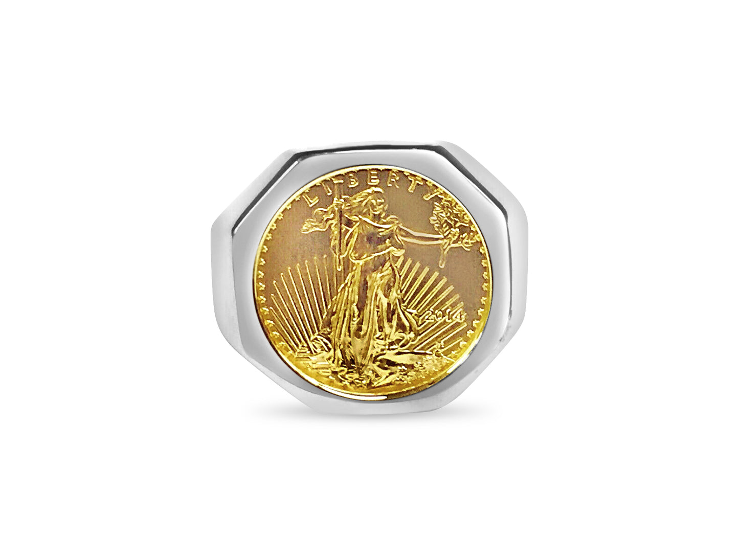 Handmade Solid Gold Fancy Coin Ring , 1/10oz Coin ,