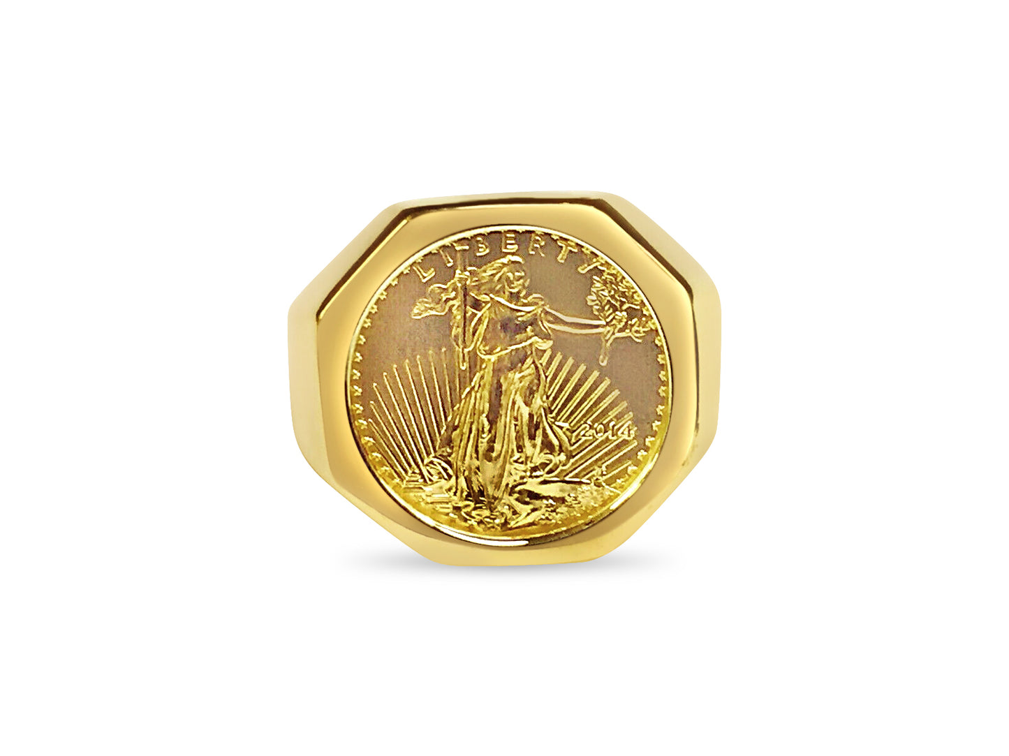 Handmade Solid Gold Fancy Coin Ring , 1/10oz Coin ,