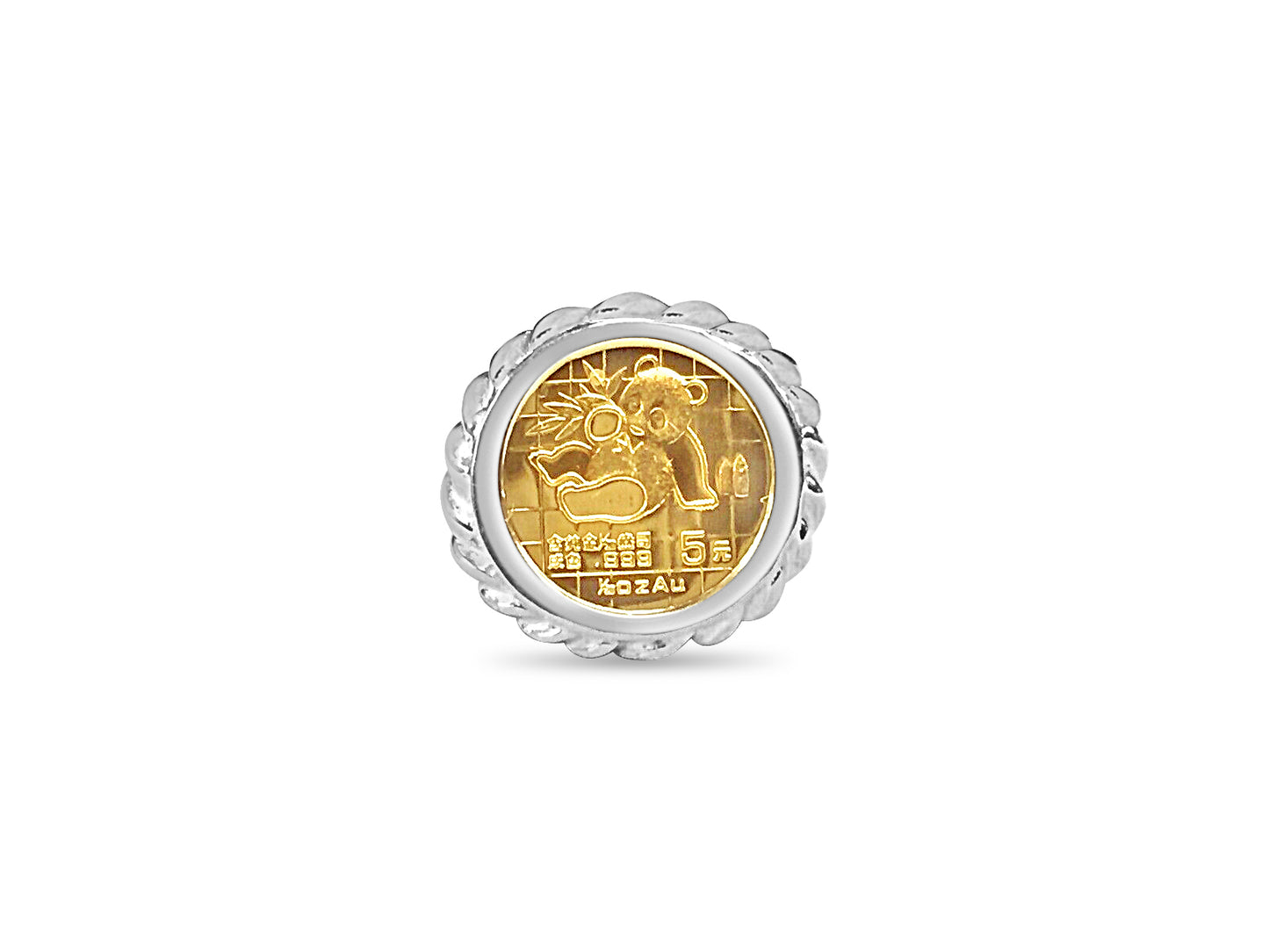 Handmade Solid Gold Fancy Coin Ring , Chinese Panda Bear Coin ,