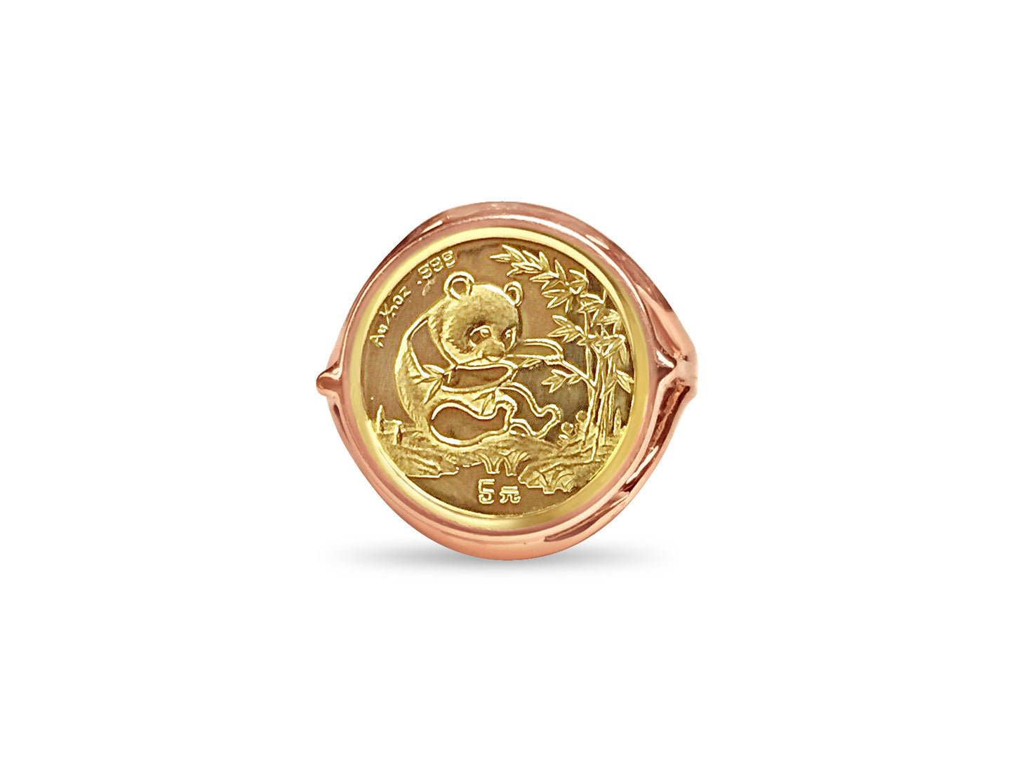 Handmade Solid Gold Fancy Coin Ring , Chinese Panda Bear Coin ,