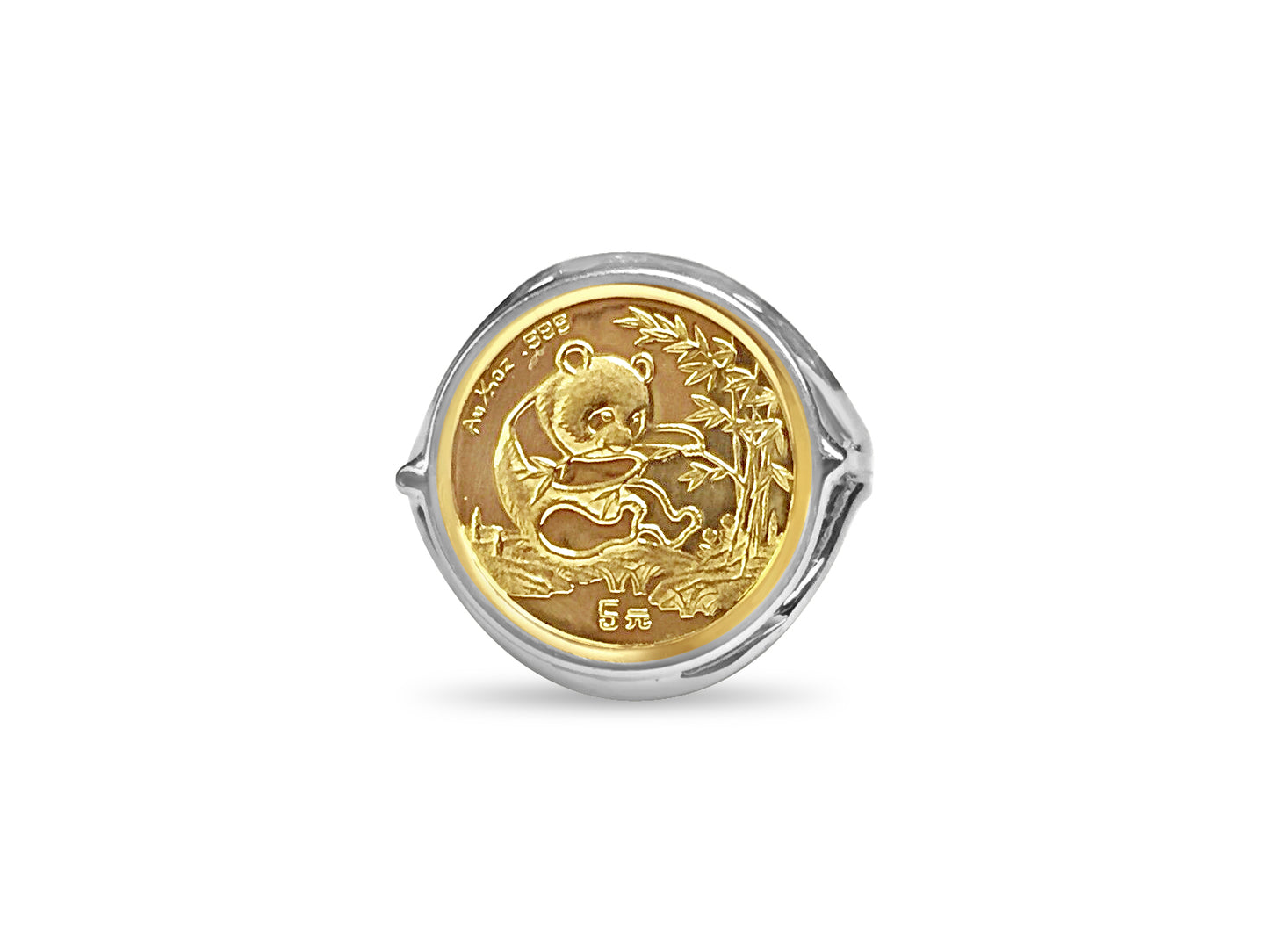 Handmade Solid Gold Fancy Coin Ring , Chinese Panda Bear Coin ,