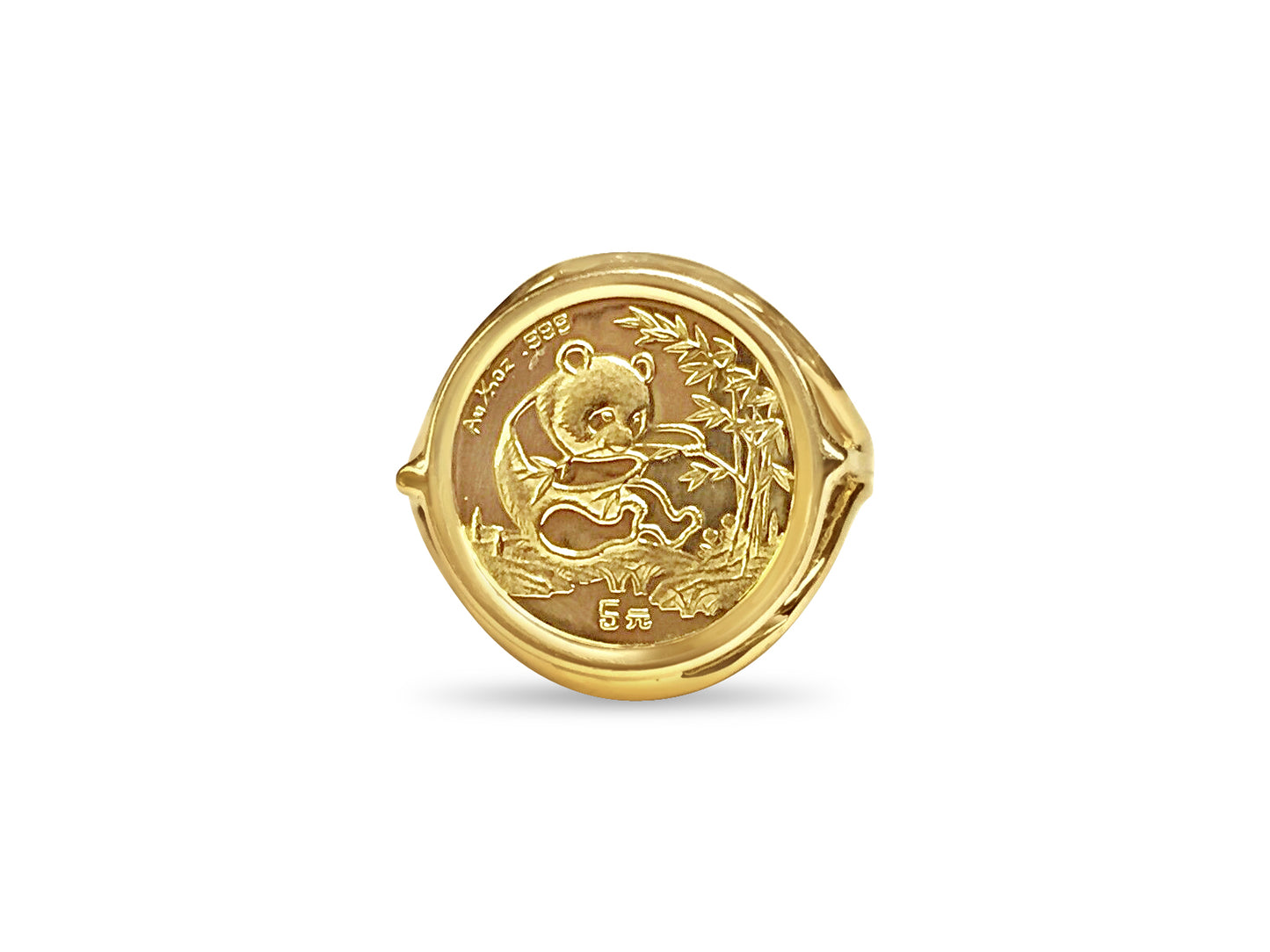Handmade Solid Gold Fancy Coin Ring , Chinese Panda Bear Coin ,