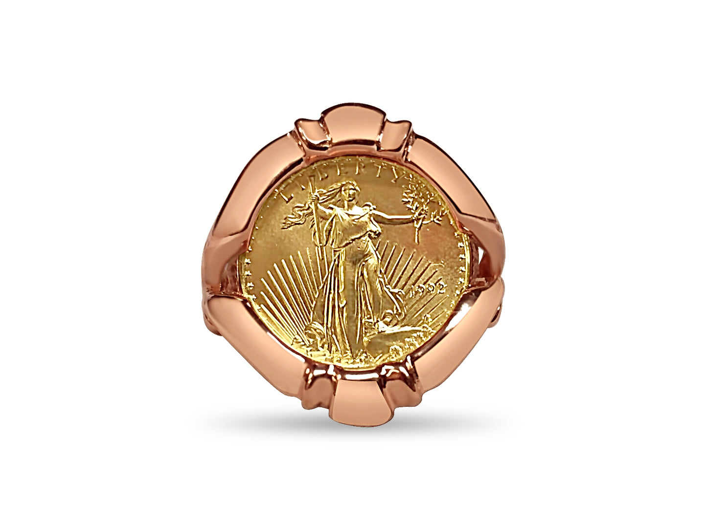 Handmade Solid Gold Fancy Coin Ring , 1/10oz Coin ,