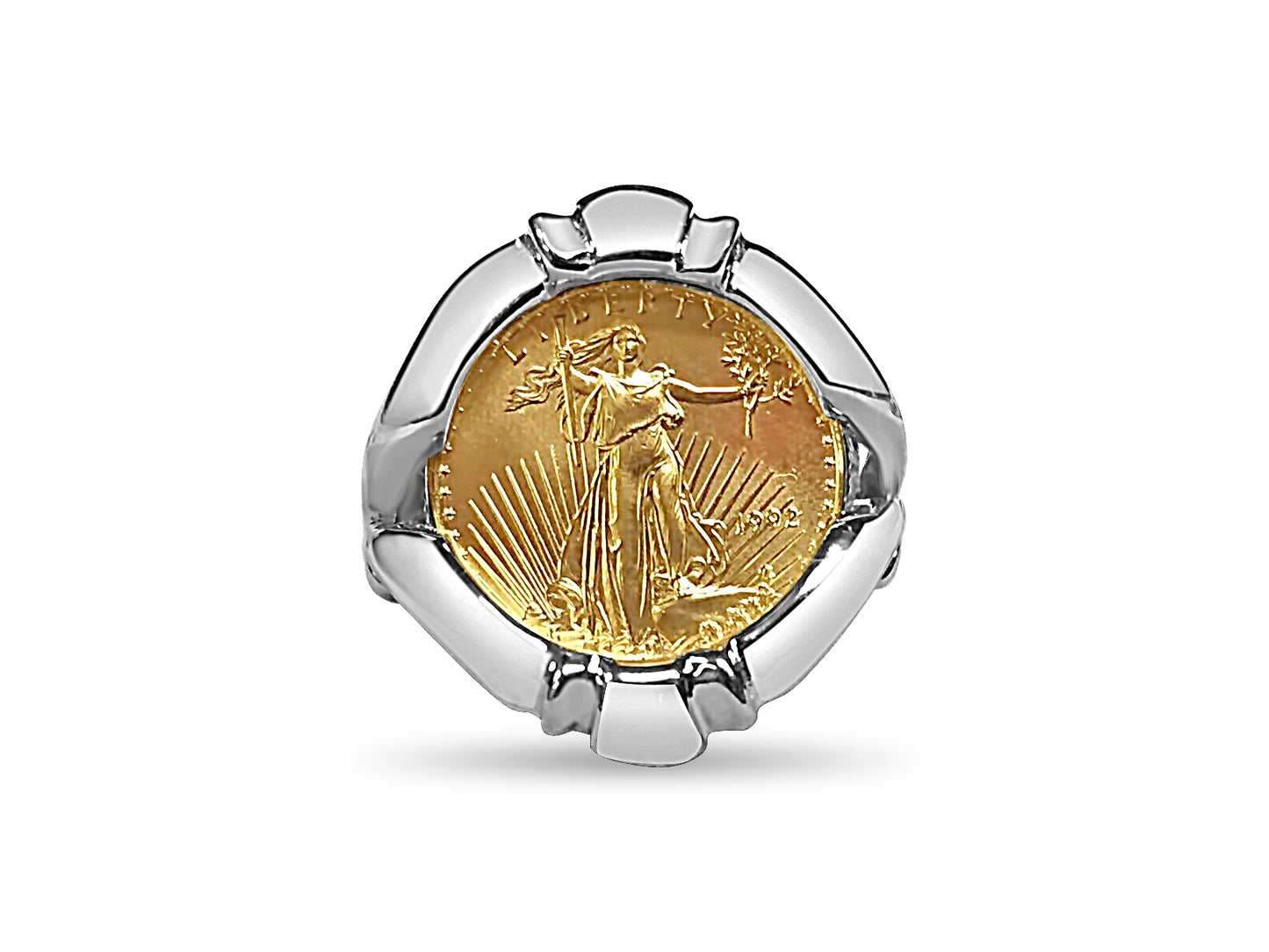 Handmade Solid Gold Fancy Coin Ring , 1/10oz Coin ,