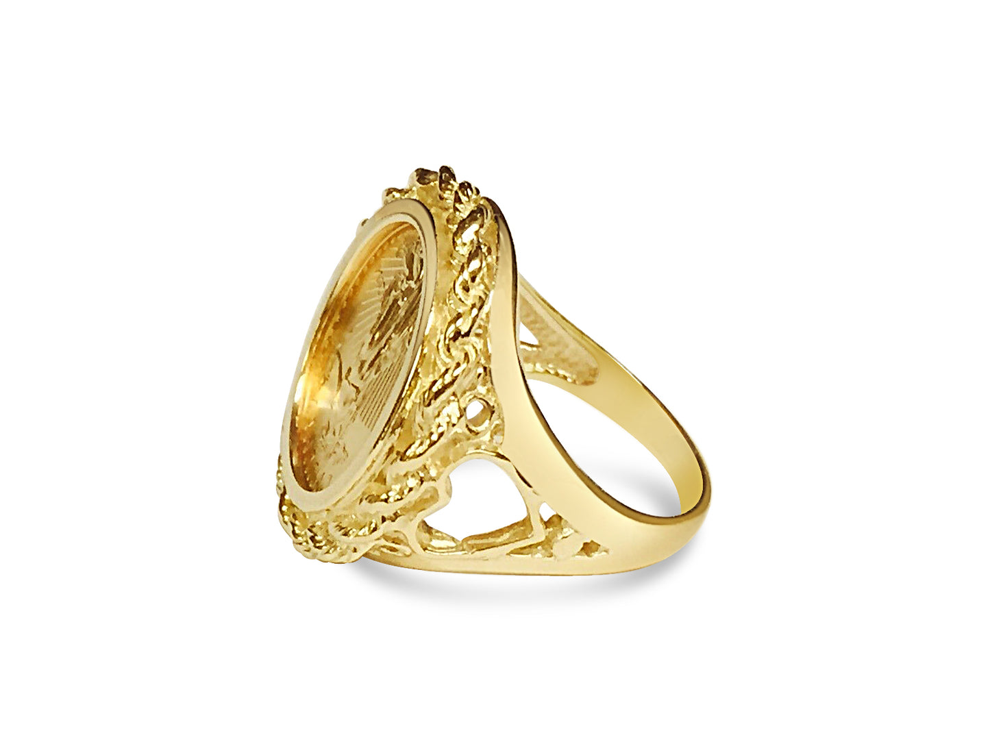 Handmade Solid Gold Fancy Ladies Coin Ring , 1/10oz Coin ,