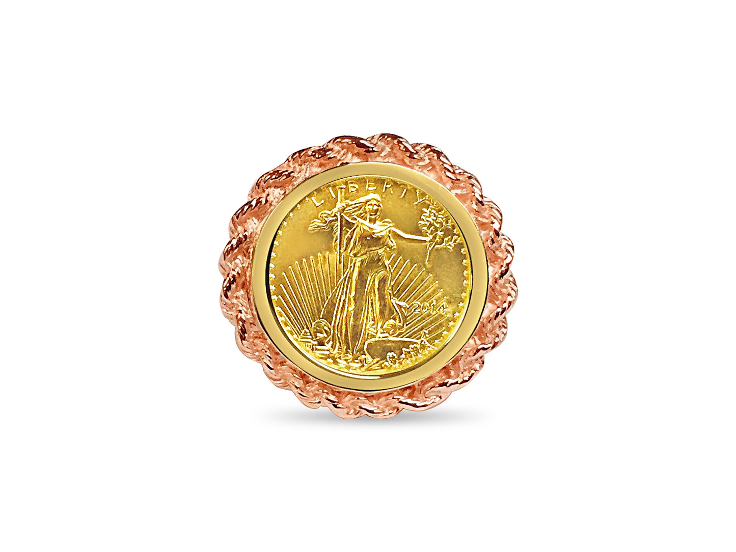 Handmade Solid Gold Fancy Ladies Coin Ring , 1/10oz Coin ,