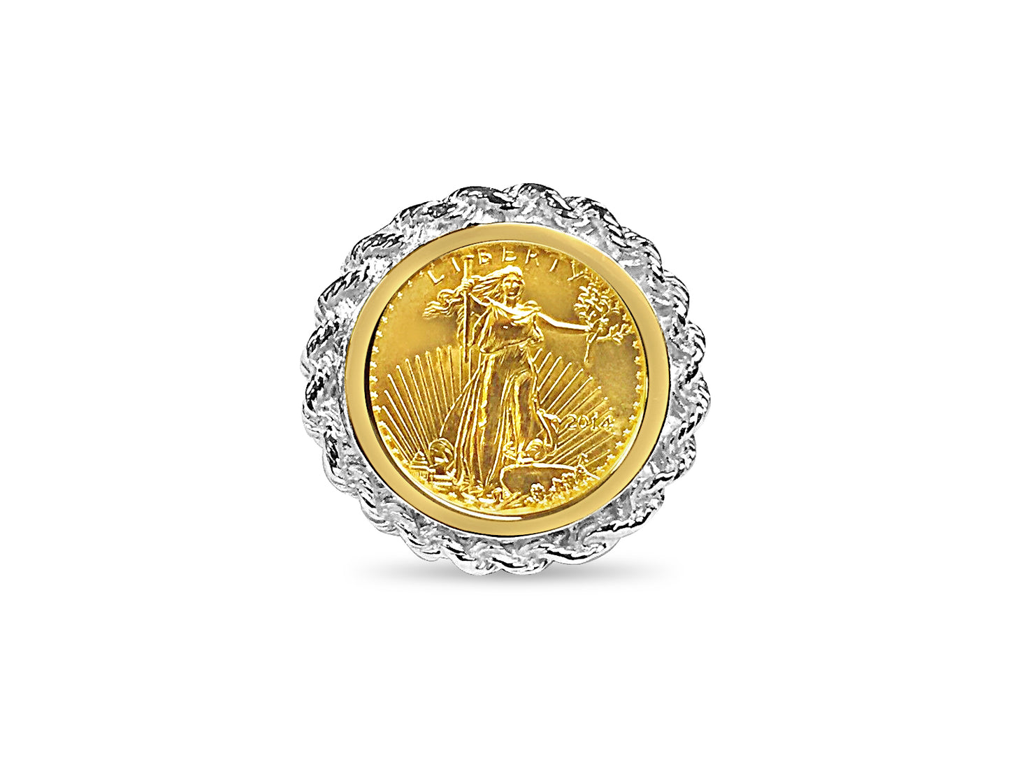 Handmade Solid Gold Fancy Ladies Coin Ring , 1/10oz Coin ,