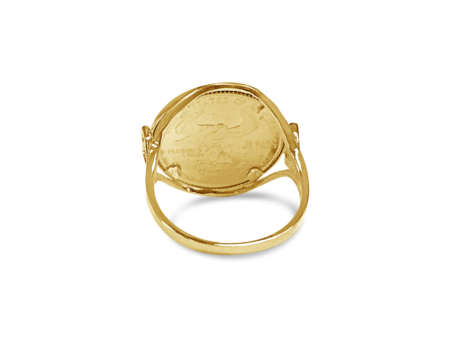 Handmade Solid Gold Fancy Ladies Coin Ring , 1/10oz Coin ,