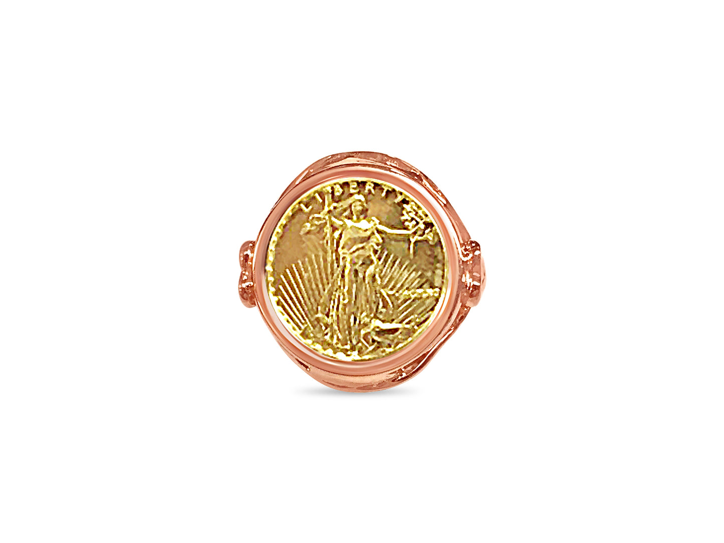 Handmade Solid Gold Fancy Ladies Coin Ring , 1/10oz Coin ,