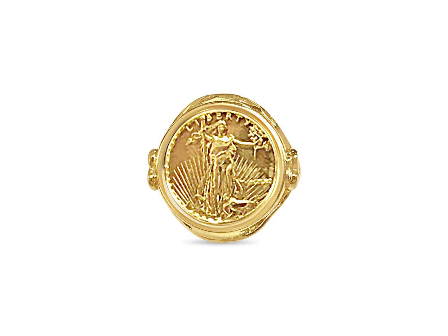 Handmade Solid Gold Fancy Ladies Coin Ring , 1/10oz Coin ,
