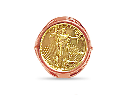 Handmade Solid Gold Fancy Ladies Coin Ring , 1/10oz Coin ,