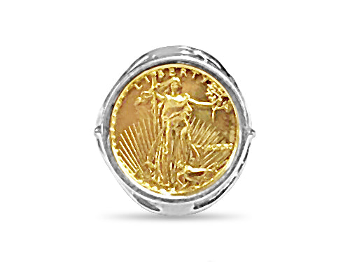 Handmade Solid Gold Fancy Ladies Coin Ring , 1/10oz Coin ,
