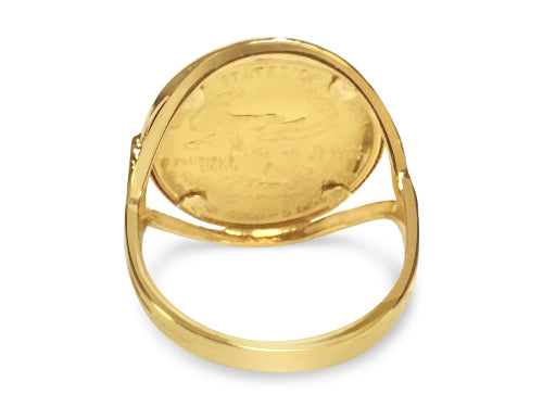 Handmade Solid Gold Fancy Ladies Coin Ring , 1/10oz Coin ,