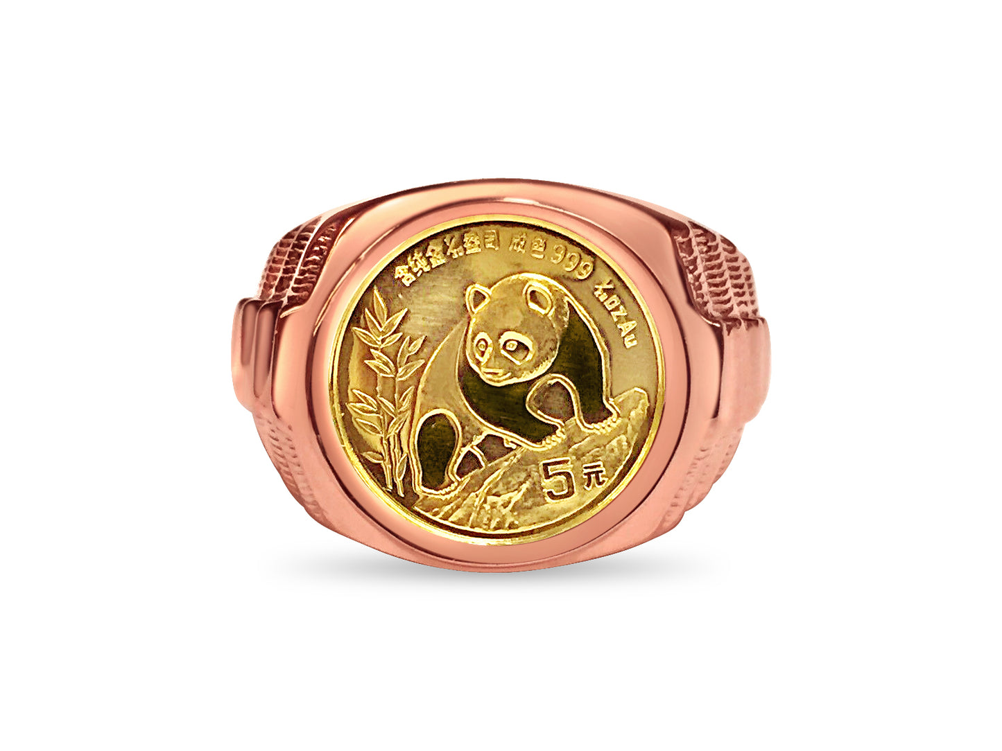 Handmade Solid Gold Fancy Coin Ring , Chinese Panda Bear Coin ,