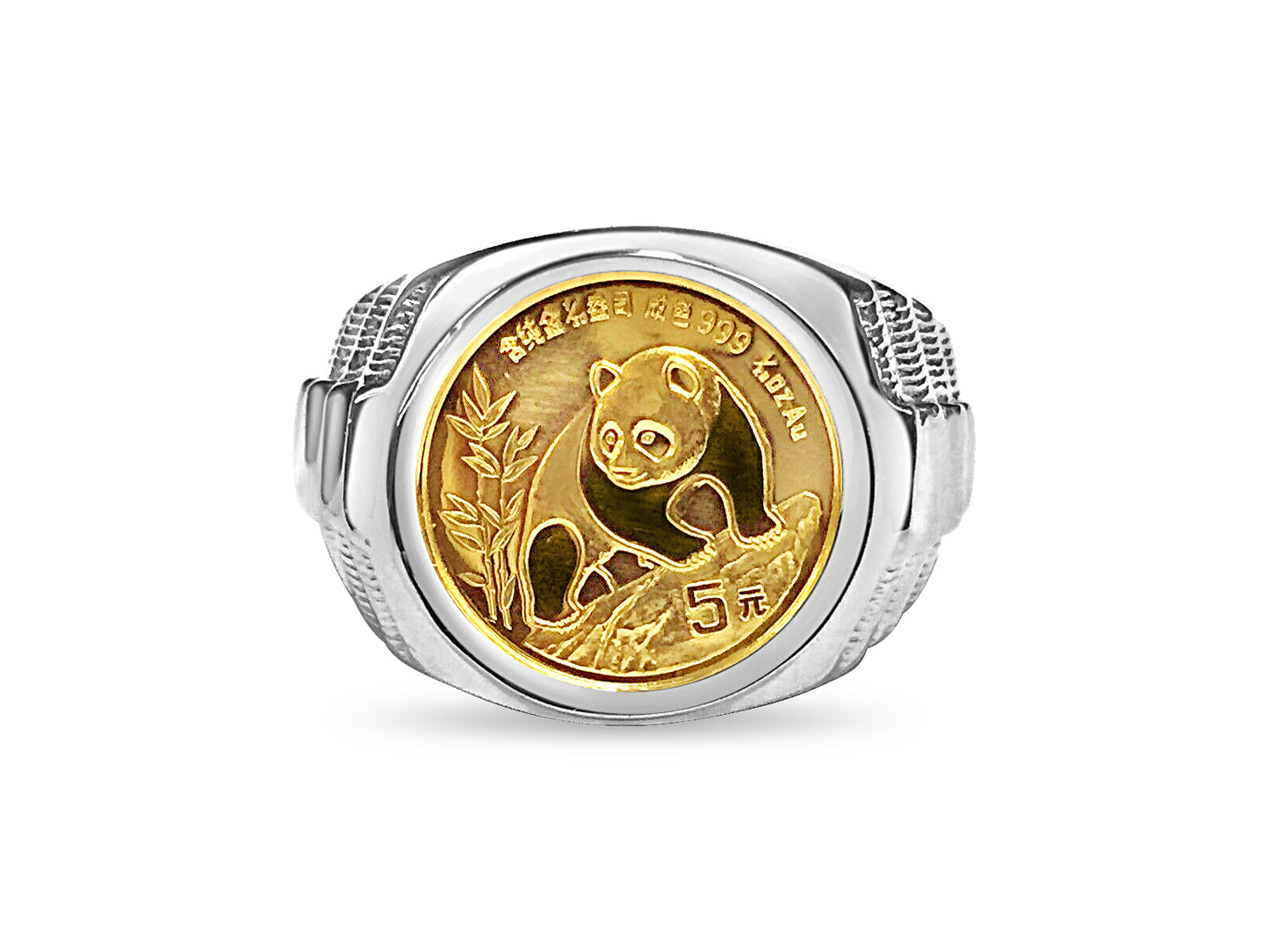 Handmade Solid Gold Fancy Coin Ring , Chinese Panda Bear Coin ,