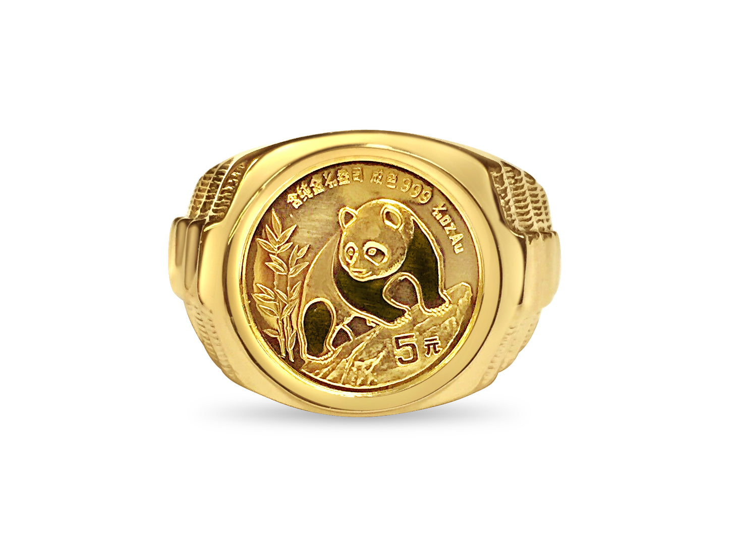 Handmade Solid Gold Fancy Coin Ring , Chinese Panda Bear Coin ,