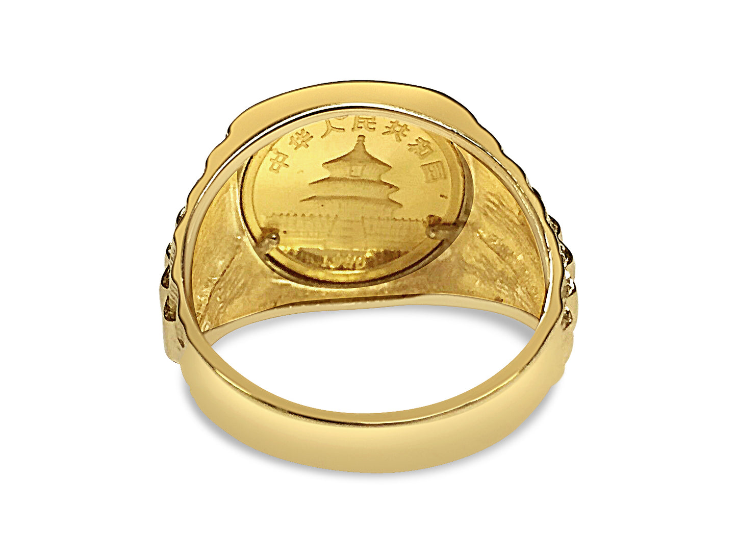 Handmade Solid Gold Fancy Coin Ring , Chinese Panda Bear Coin ,