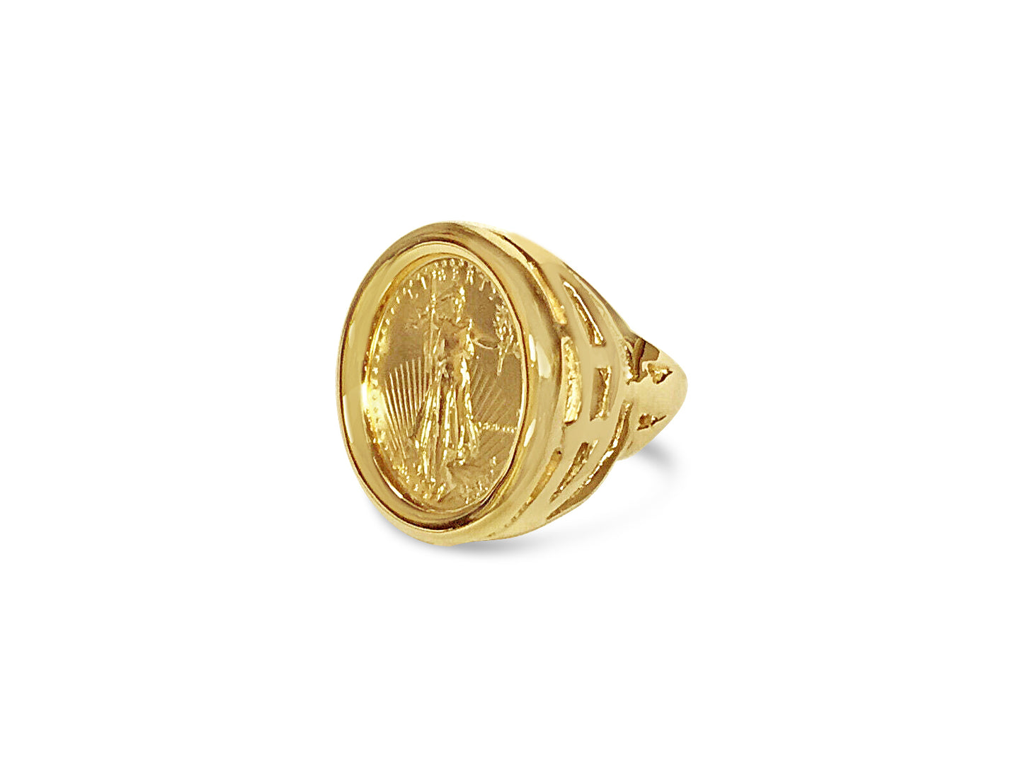Handmade Solid Gold Fancy Coin Ring , 1/4oz Coin ,