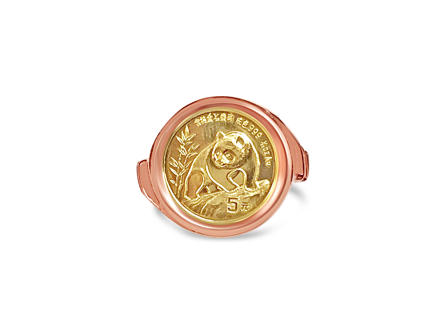 Handmade Solid Gold Fancy Coin Ring , Chinese Panda Bear Coin ,