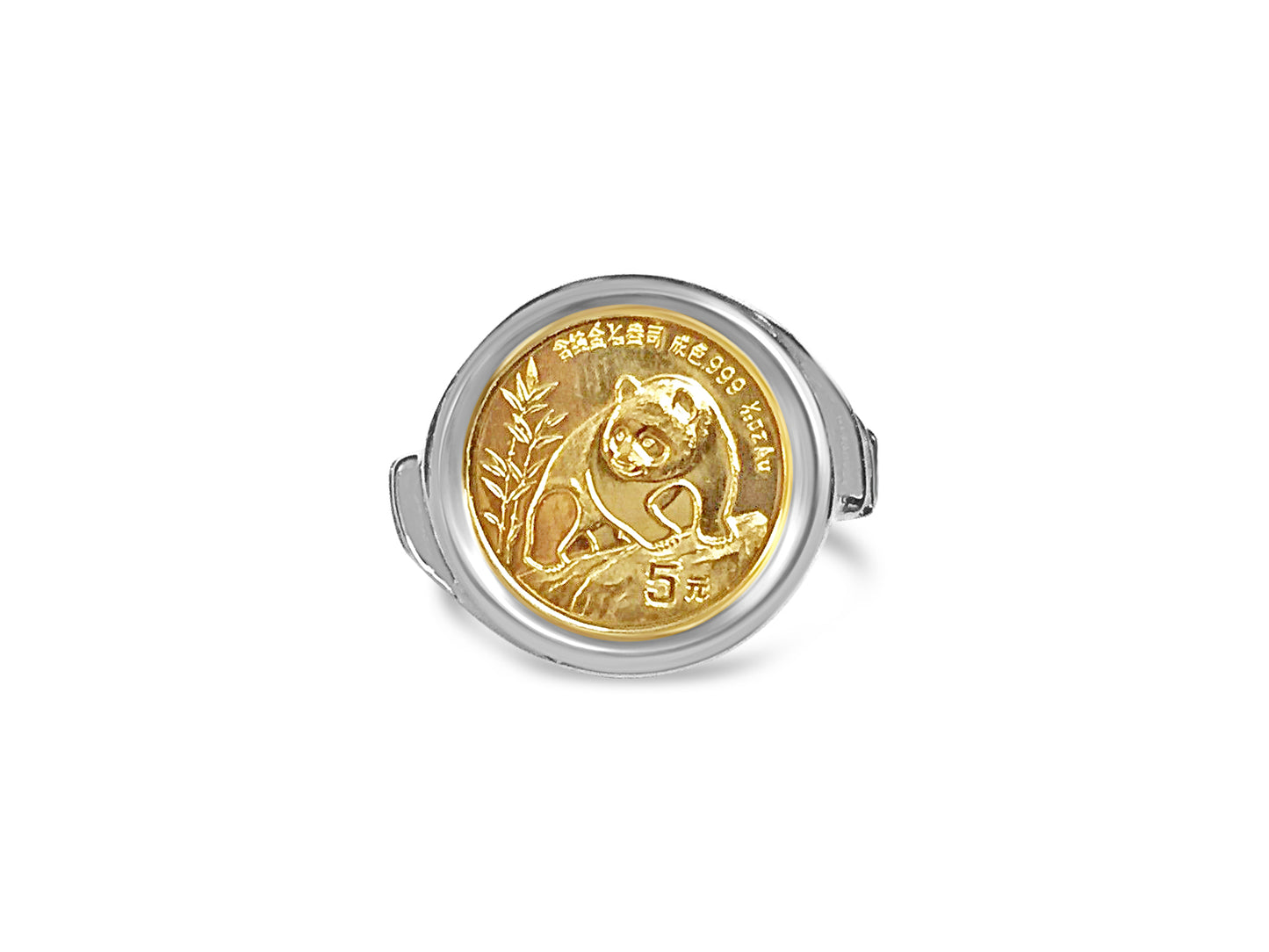 Handmade Solid Gold Fancy Coin Ring , Chinese Panda Bear Coin ,