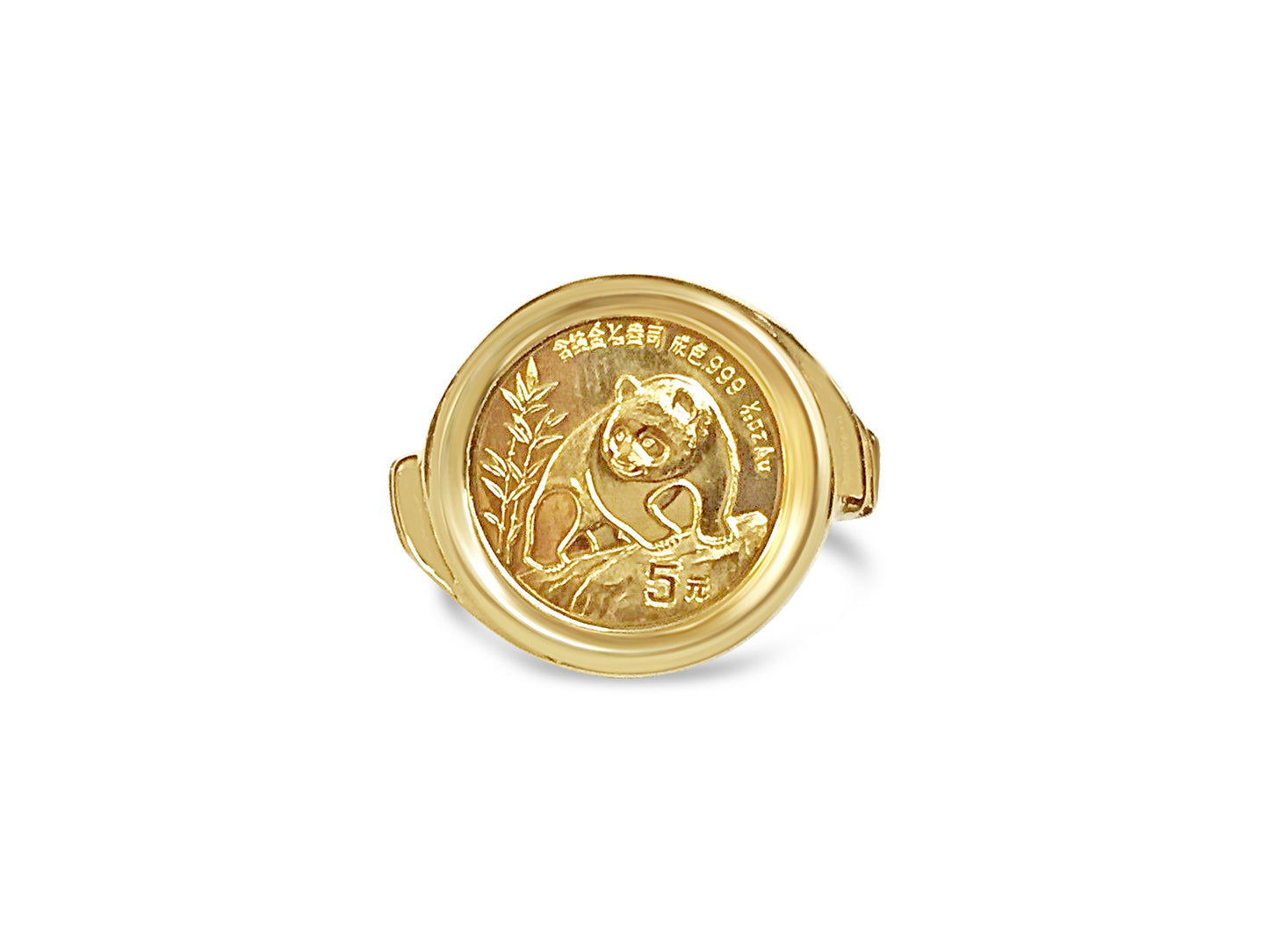 Handmade Solid Gold Fancy Coin Ring , Chinese Panda Bear Coin ,