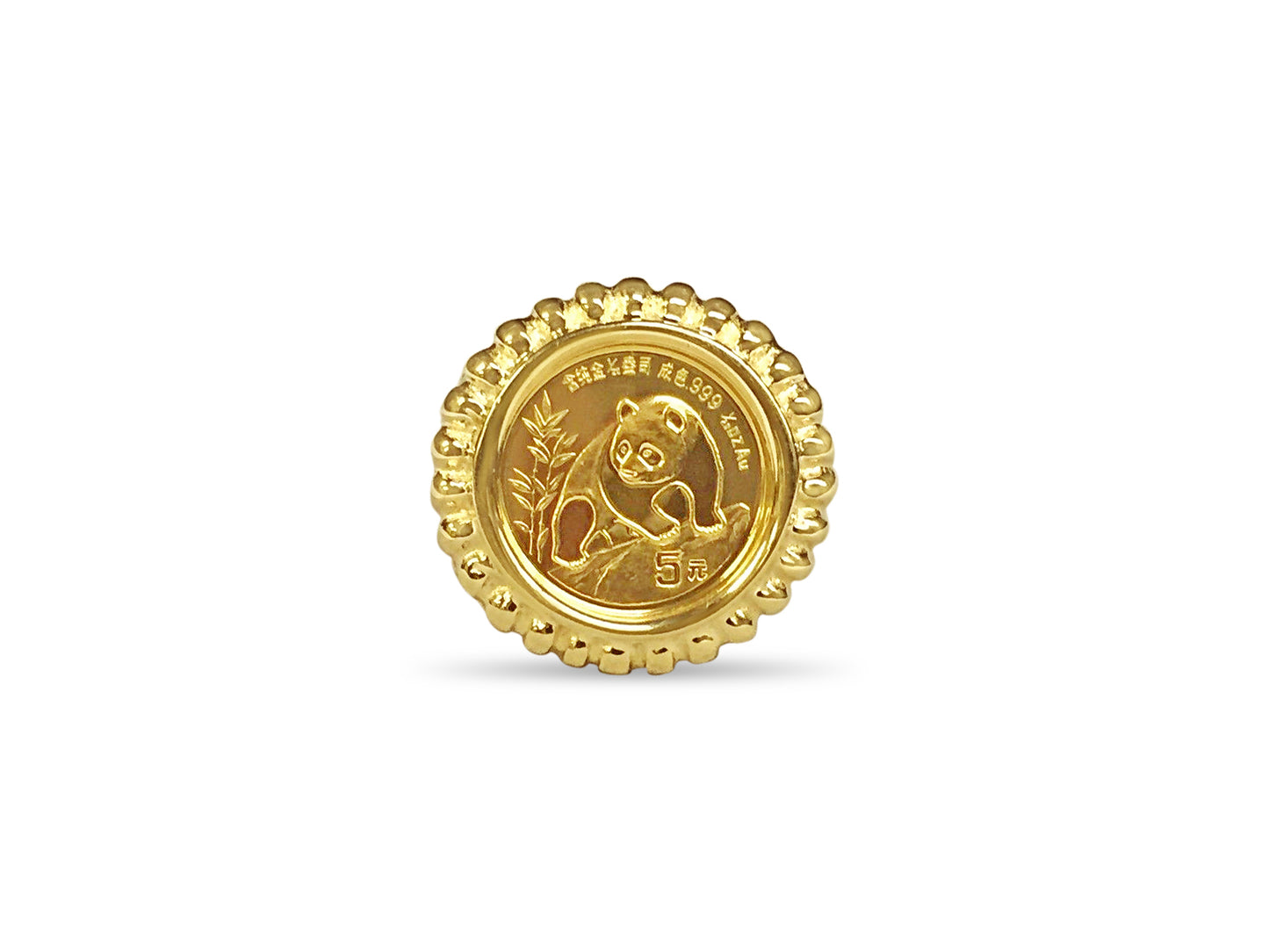 Handmade Solid Gold Fancy Coin Ring , Chinese Panda Bear Coin ,