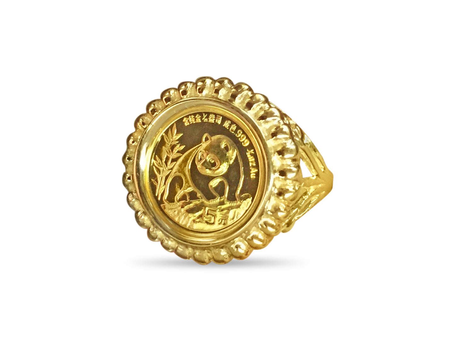 Handmade Solid Gold Fancy Coin Ring , Chinese Panda Bear Coin ,